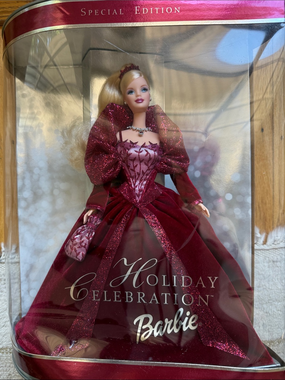 NIB Barbie Special Edition Holiday Doll in Burgundy and Pink